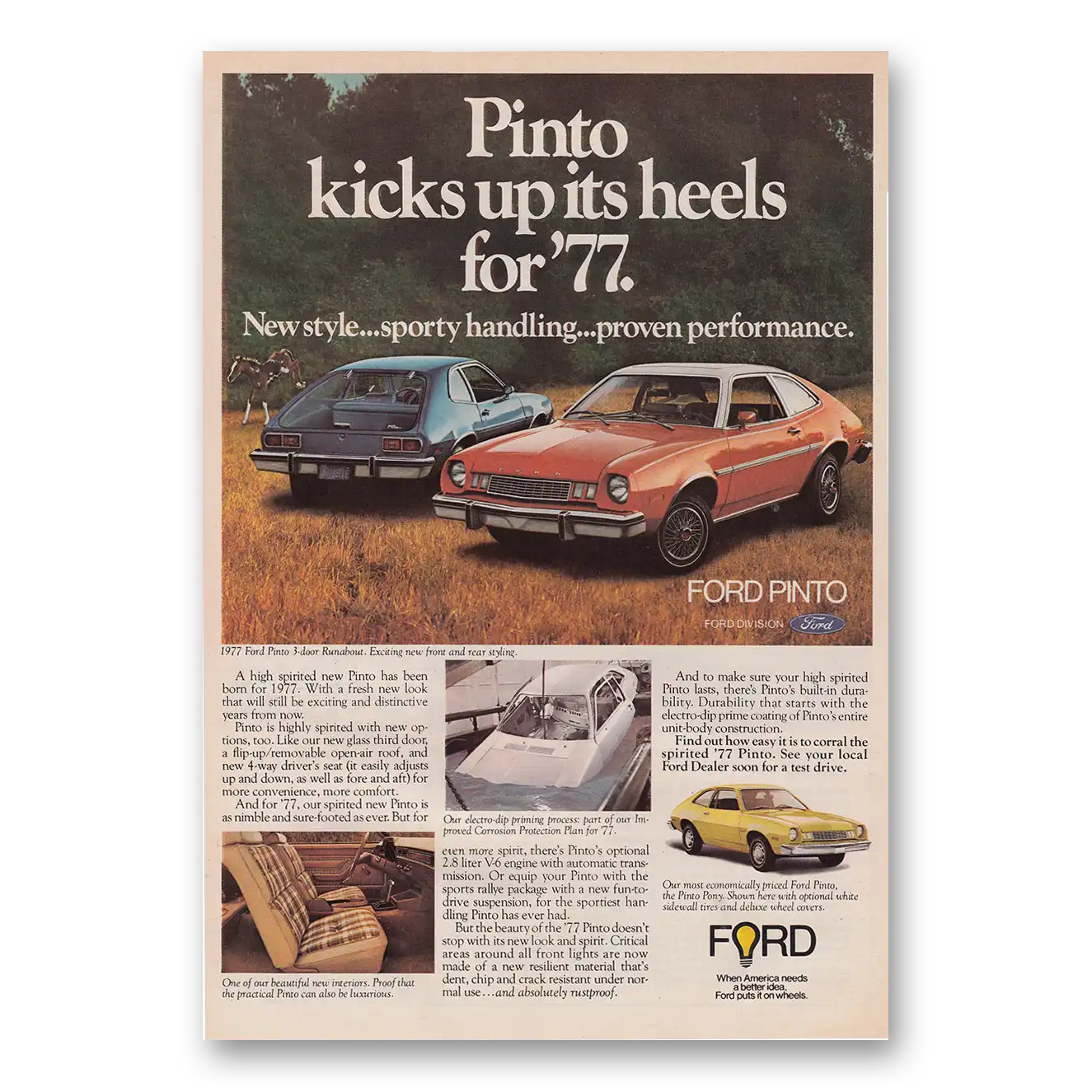 1976 Ford Pinto Kicks Up Its Heels Vintage Magazine Print Ad