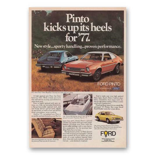 1976 Ford Pinto Kicks Up Its Heels Vintage Magazine Print Ad