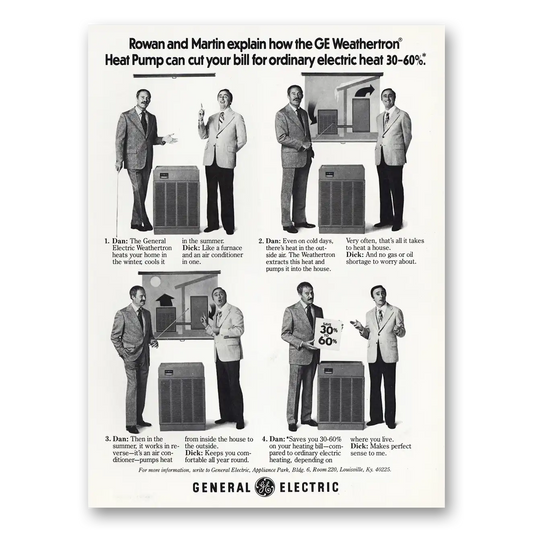 1977 General Electric Air Conditioner Rowan Martin Explain GE Weathertron Vintage Magazine Print Ad