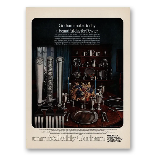 1977 Gorham Silver Pewter Makes Today a Beautiful Day Vintage Magazine Print Ad