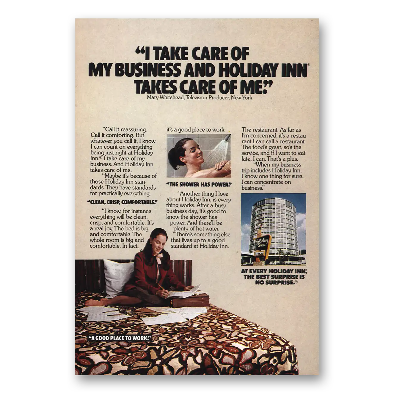 1977 Holiday Inn Mary Whitehead Television Producer Vintage Magazine Print Ad