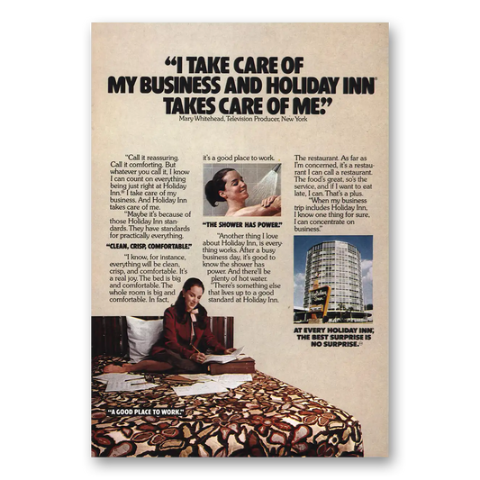 1977 Holiday Inn Mary Whitehead Television Producer Vintage Magazine Print Ad