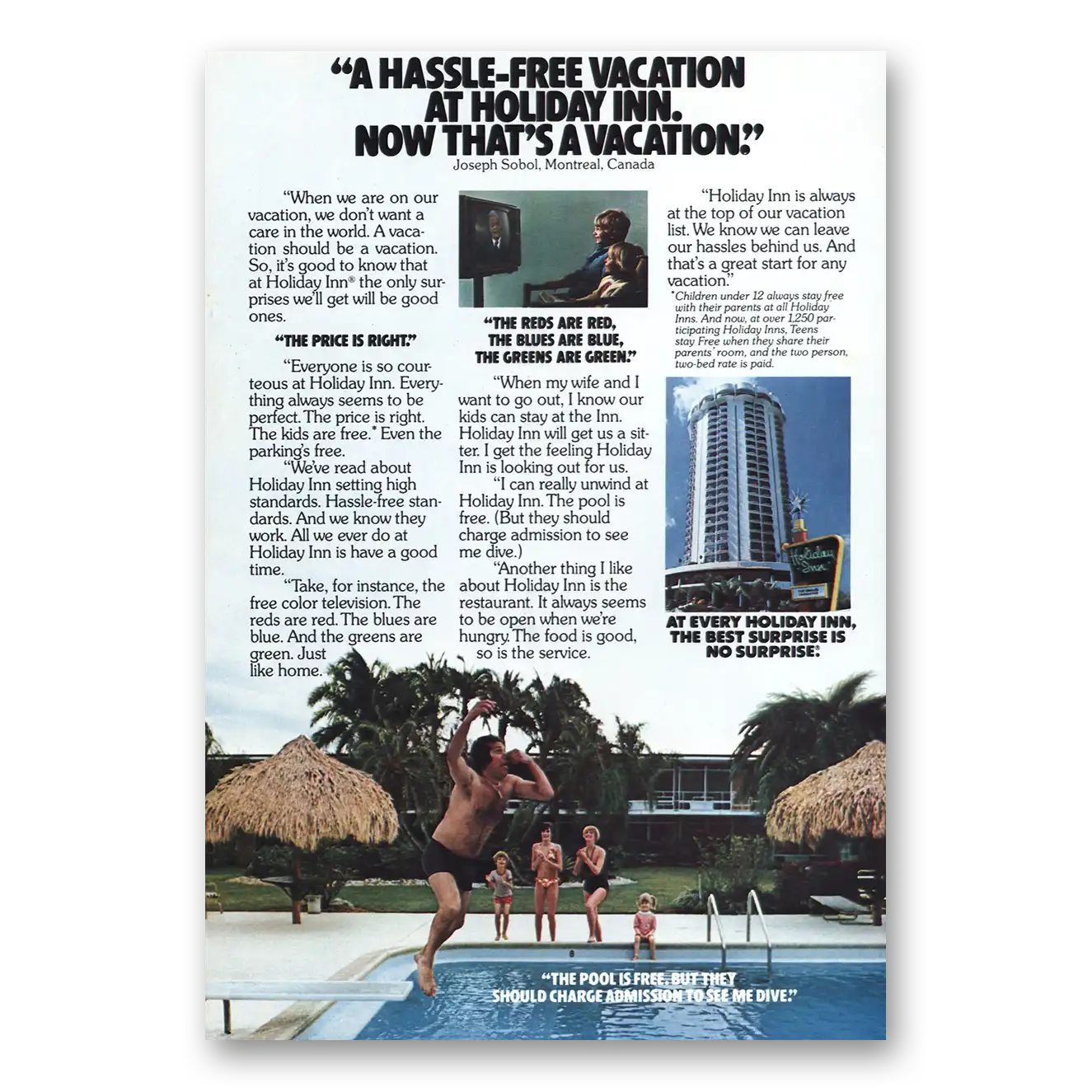 1977 Holiday Inn Hassle Free Vacation Vintage Magazine Print Ad