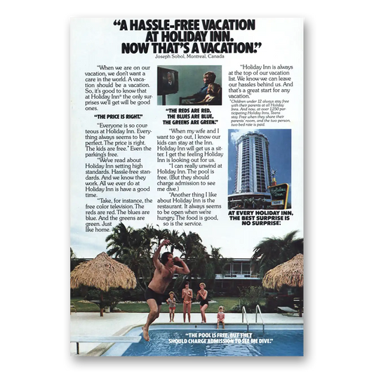 1977 Holiday Inn Hassle Free Vacation Vintage Magazine Print Ad