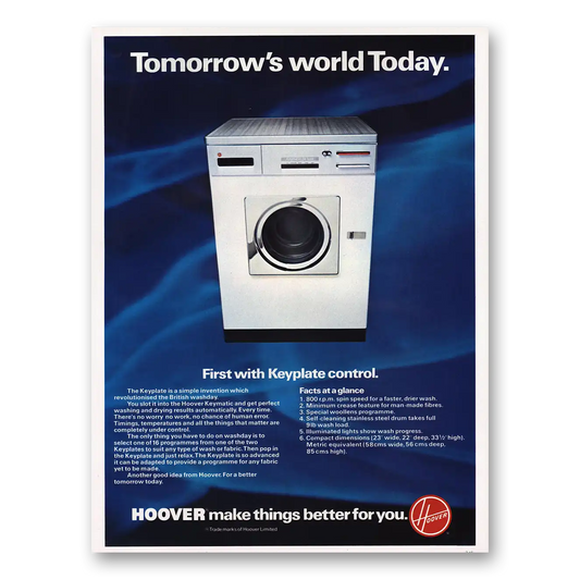 1977 Hoover Keymatic Washer Tomorrows World Today Vintage Magazine Print Ad