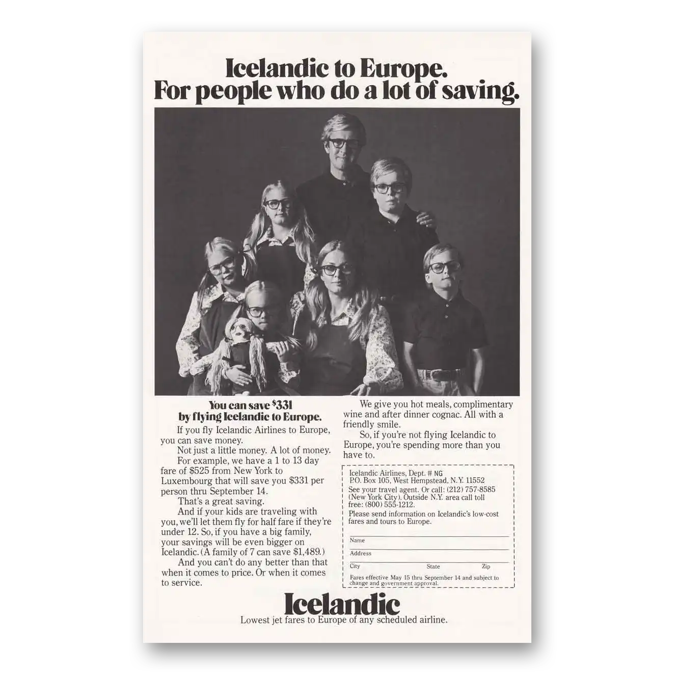 1977 Icelandic Airlines Icelandic to Europe People Who Do a Lot of Saving Vintage Magazine Print Ad