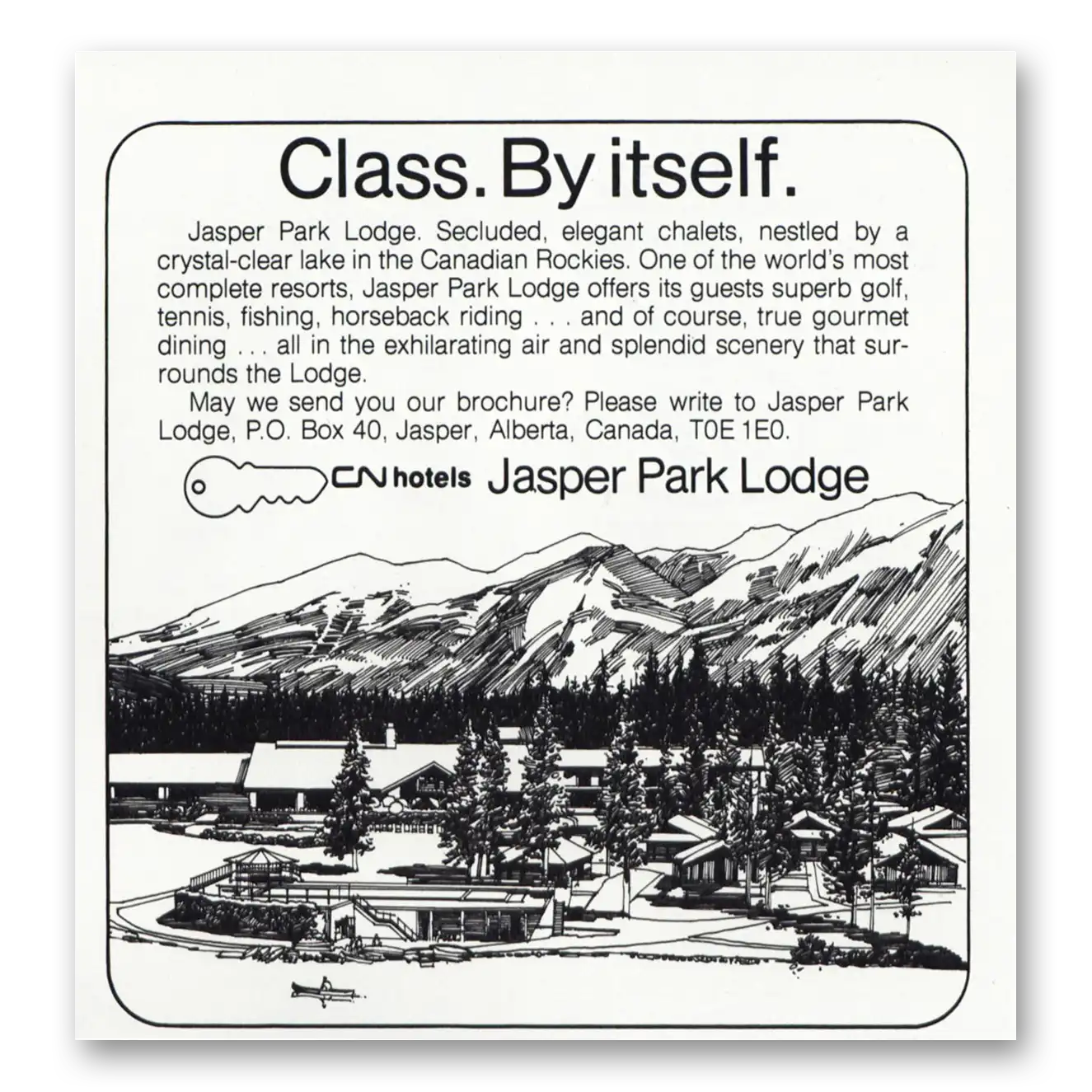 1977 Jasper Park Lodge Class By Itself Vintage Magazine Print Ad