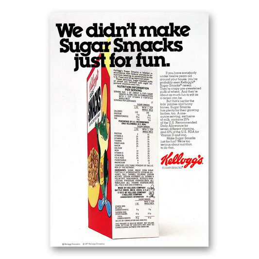 1977 Kelloggs Sugar Smacks Cereal Didn't Make Sugar Smacks Vintage Magazine Print Ad