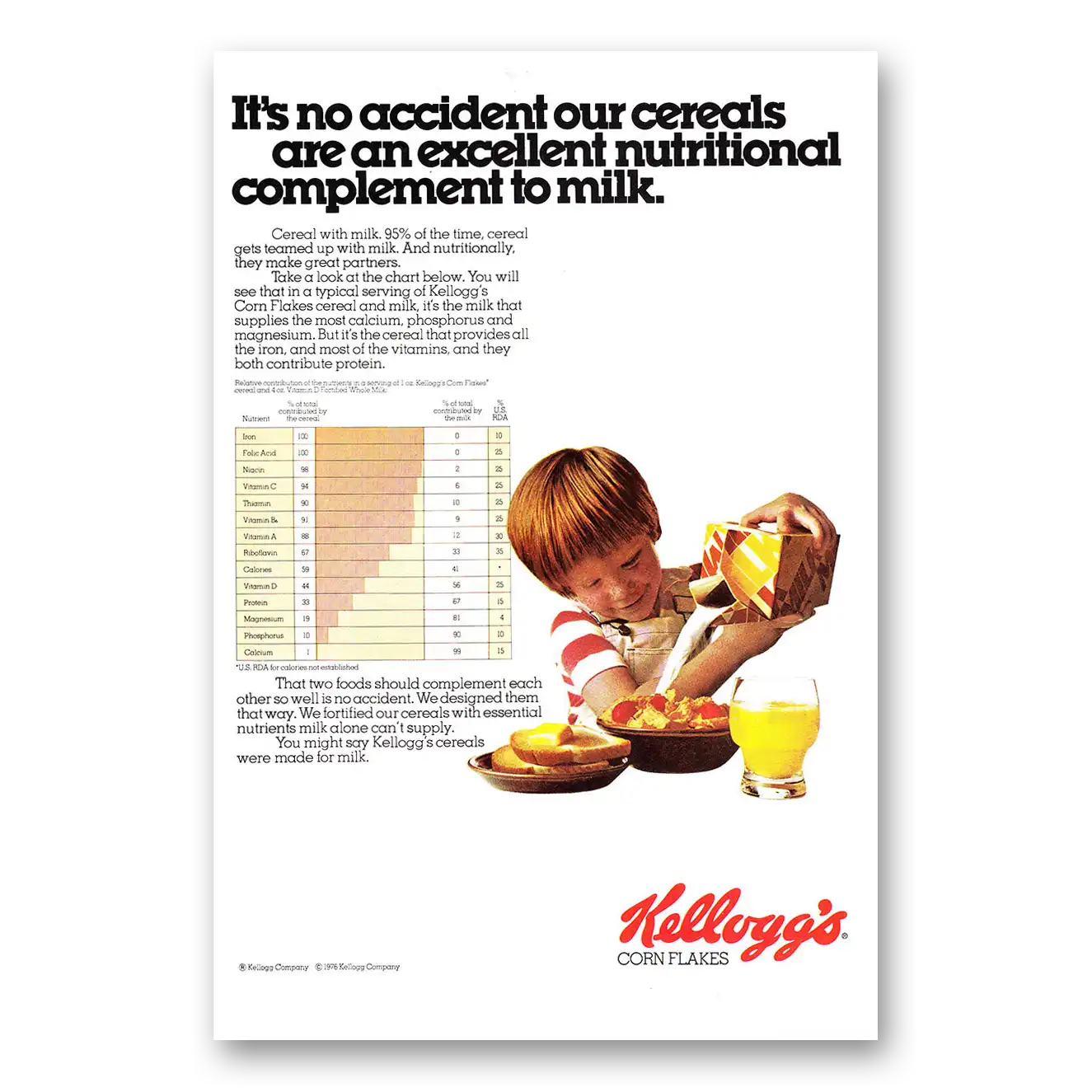 1977 Kelloggs Cereals Its No Accident Vintage Magazine Print Ad