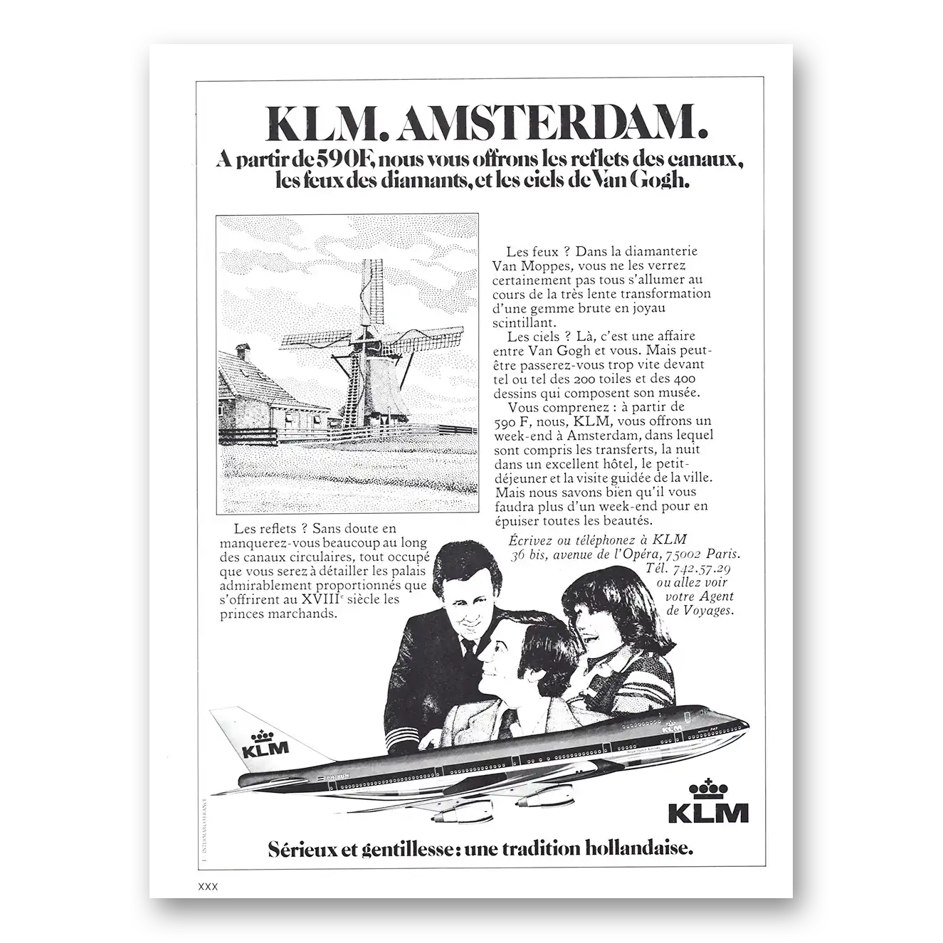 1977 KLM Royal Dutch Airlines Amsterdam A Partir de 590F Vintage Magazine Print Ad