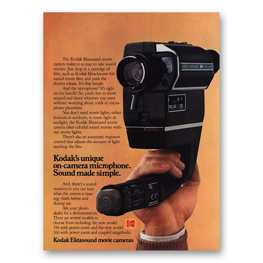 1977 Kodak Movie Camera Ekrasound Movie Camera On Camera Microphone Vintage Magazine Print Ad