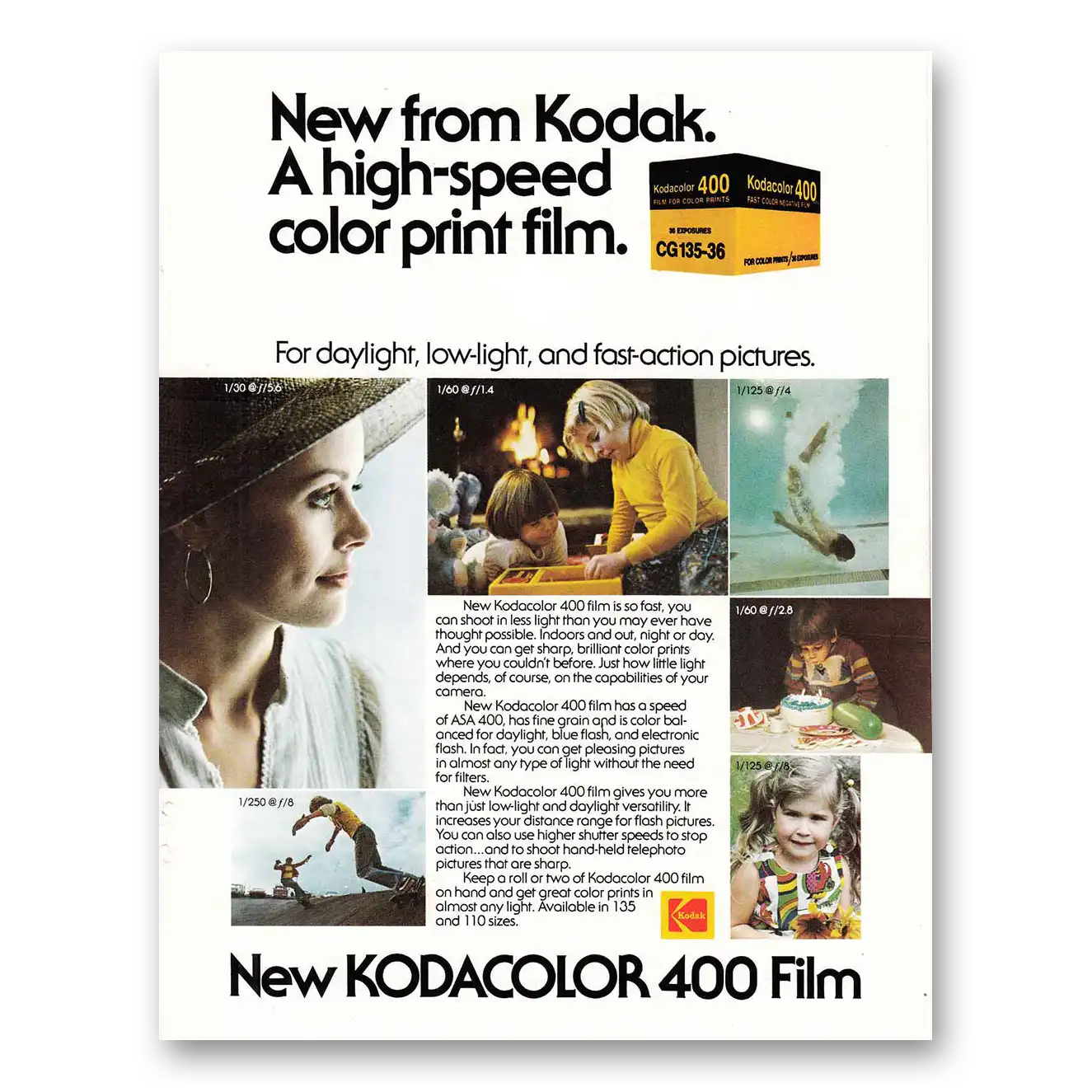 1977 Kodak Film Kodacolor 400 Film High Speed Color Print Film Vintage Magazine Print Ad