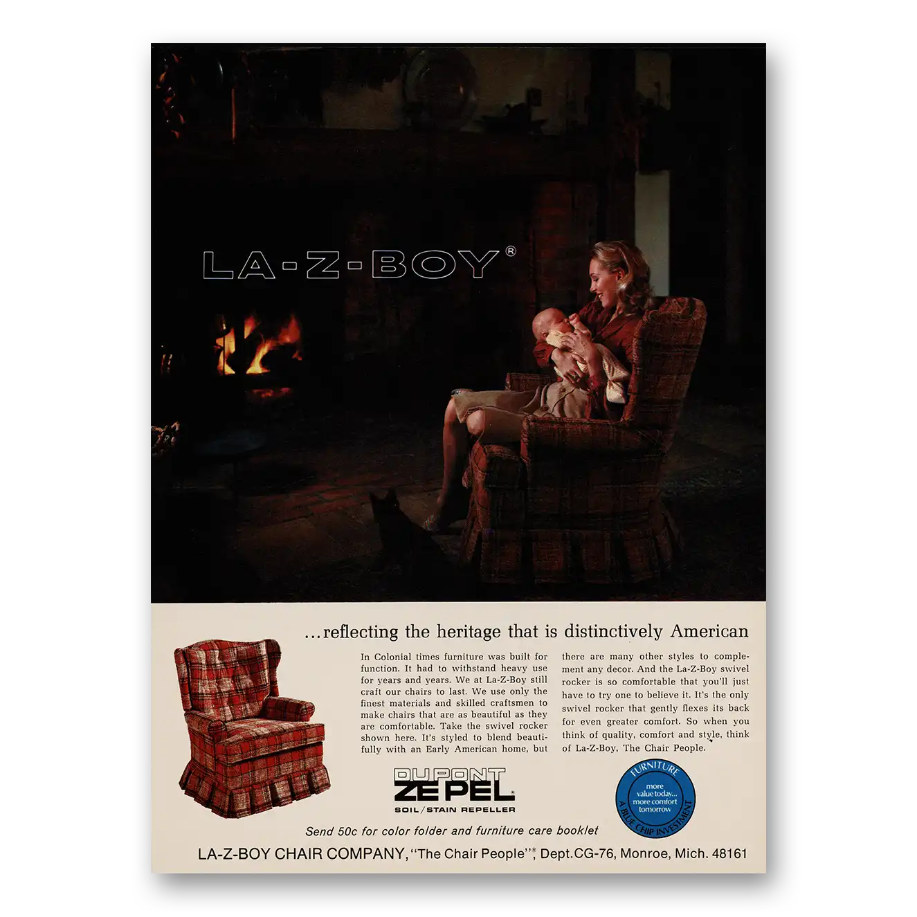 1977 La Z Boy Chair Reflecting the Heritage Vintage Magazine Print Ad