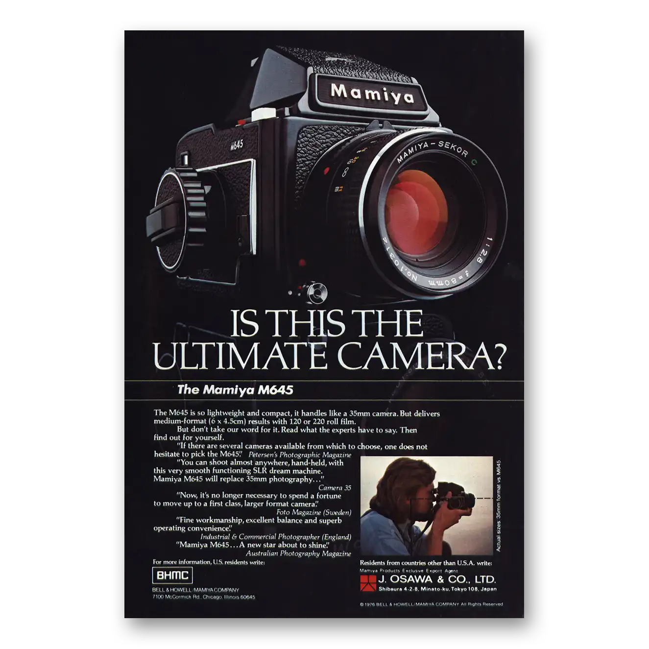 1977 Mamiya Camera M645 Ultimate Camera Vintage Magazine Print Ad