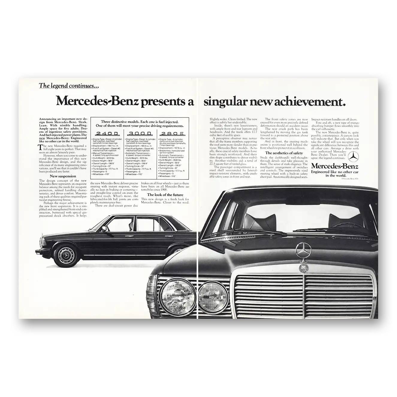 1977 Mercedes Benz Singular New Achievement Vintage Magazine Print Ad