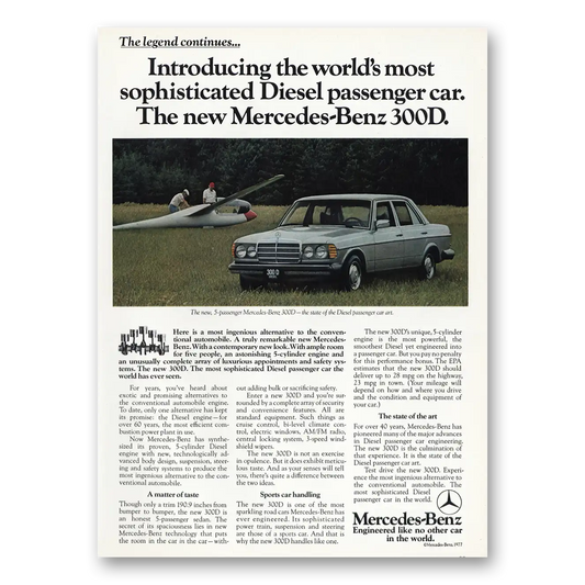 1977 Mercedes Benz 300D Sophisticated Diesel Passenger Car Vintage Magazine Print Ad