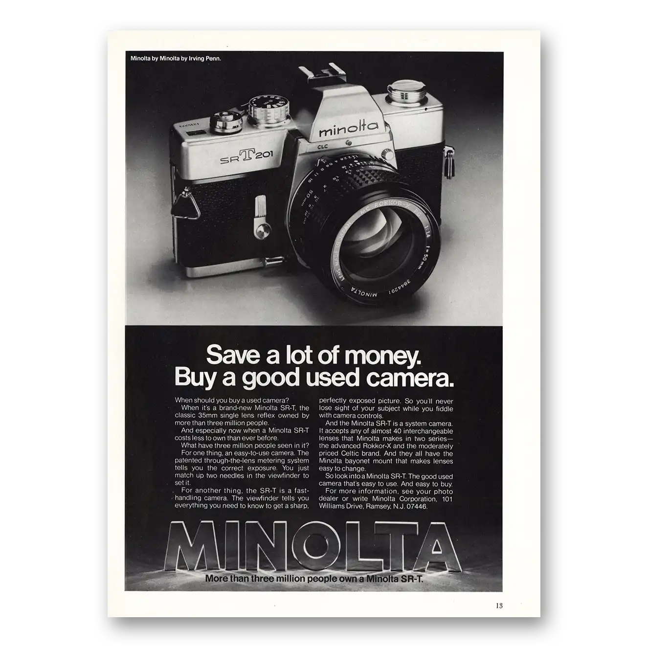 1977 Minolta SRT Camera Good Used Camera Vintage Magazine Print Ad