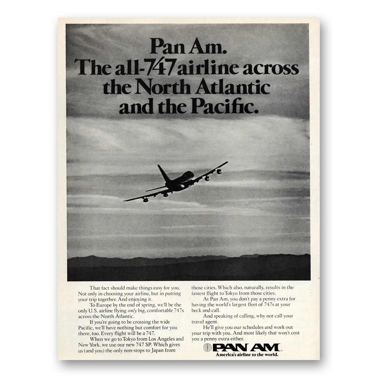 1976 Pan Am All 747 Airline Across the North Atlantic Vintage Magazine Print Ad