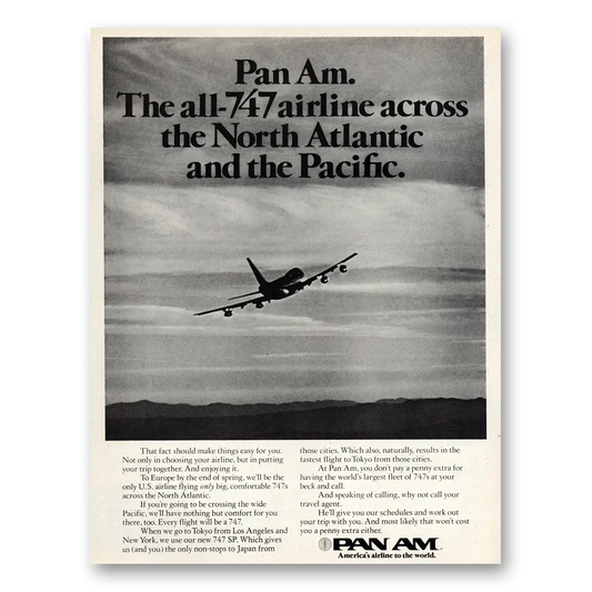 1976 Pan Am All 747 Airline Across the North Atlantic Vintage Magazine Print Ad