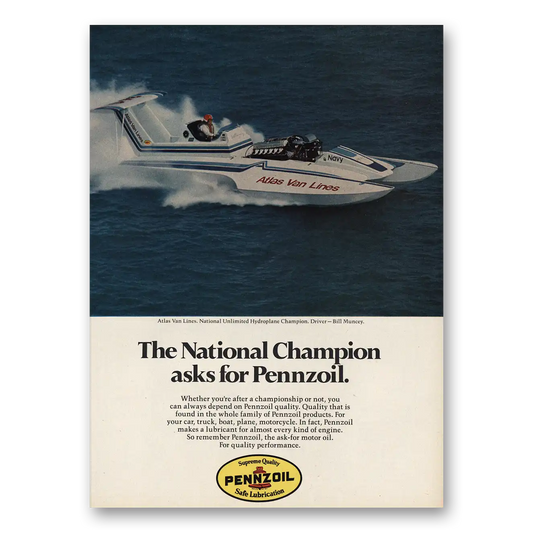 1977 Pennzoil National Hydroplane Champion Vintage Magazine Print Ad