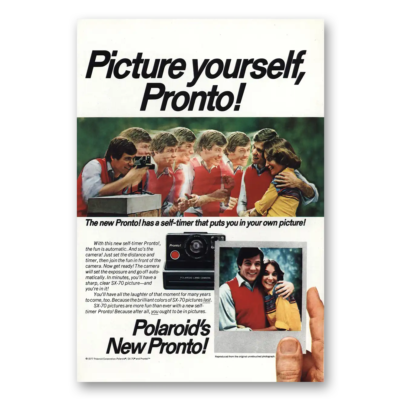 1977 Polaroid Pronto Camera Picture Yourself Pronto Vintage Magazine Print Ad