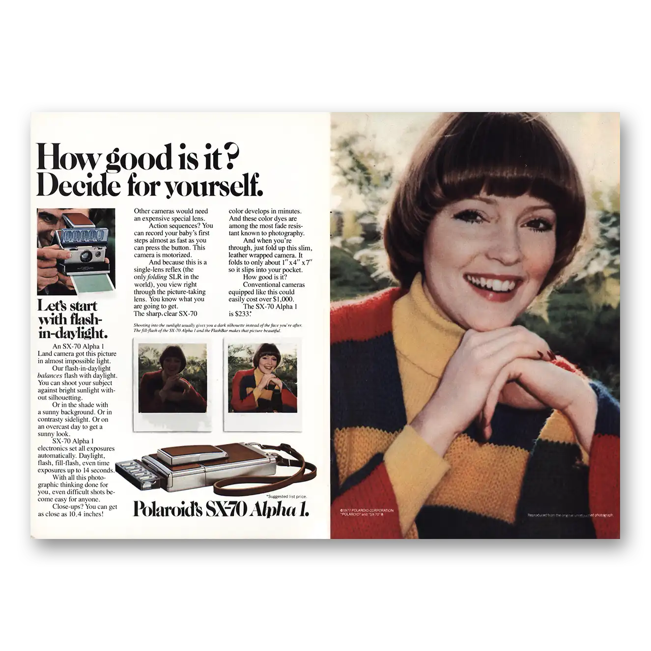 1977 Polaroid SX70 Camera Alpha 1 How Good Is It Vintage Magazine Print Ad