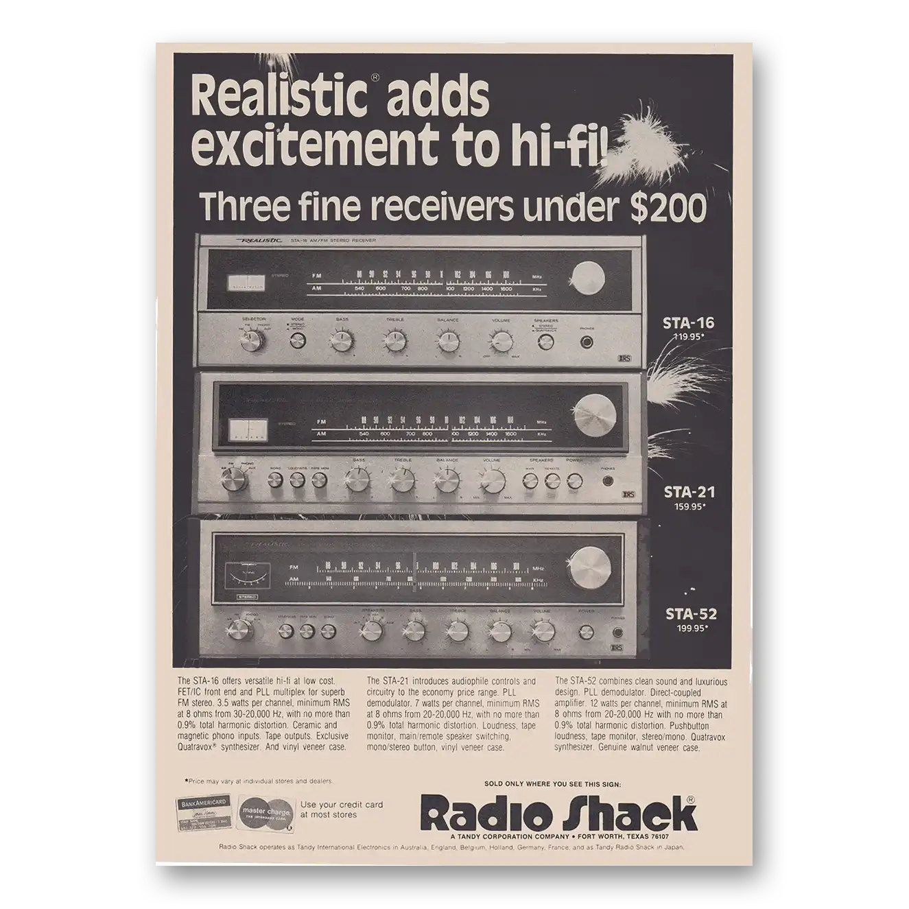 1977 Realistic Stereo Receivers Adds Excitement to Hi Fi Vintage Magazine Print Ad