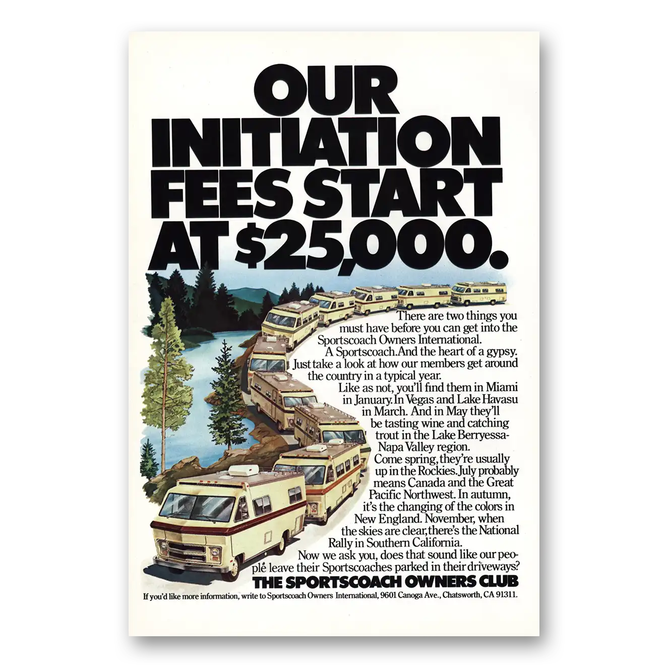 1977 Sportcoach Owners Club Club Initiation Fees Vintage Magazine Print Ad