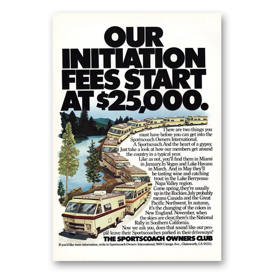 1977 Sportcoach Owners Club Club Initiation Fees Vintage Magazine Print Ad