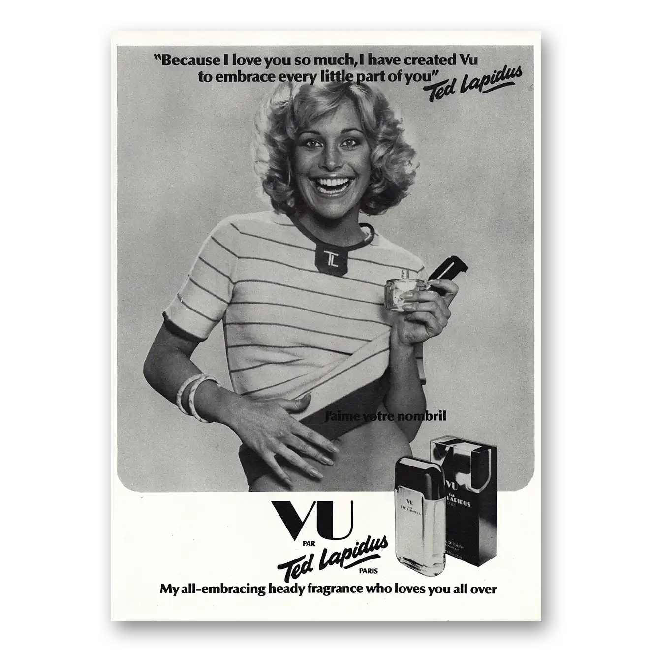 1977 Ted Lapidus Vu Fragrance Because I Love You So Much Vintage Magazine Print Ad