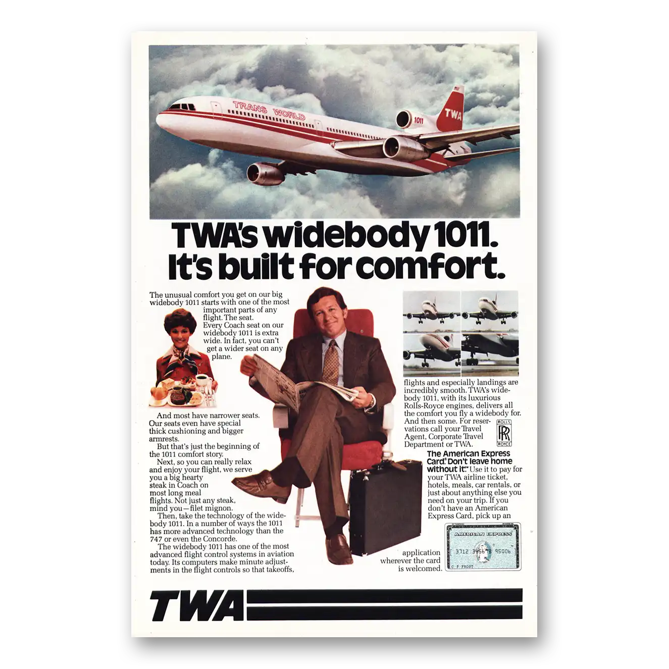 1977 TWA Airlines Widebody 1011 Built for Comfort Vintage Magazine Print Ad