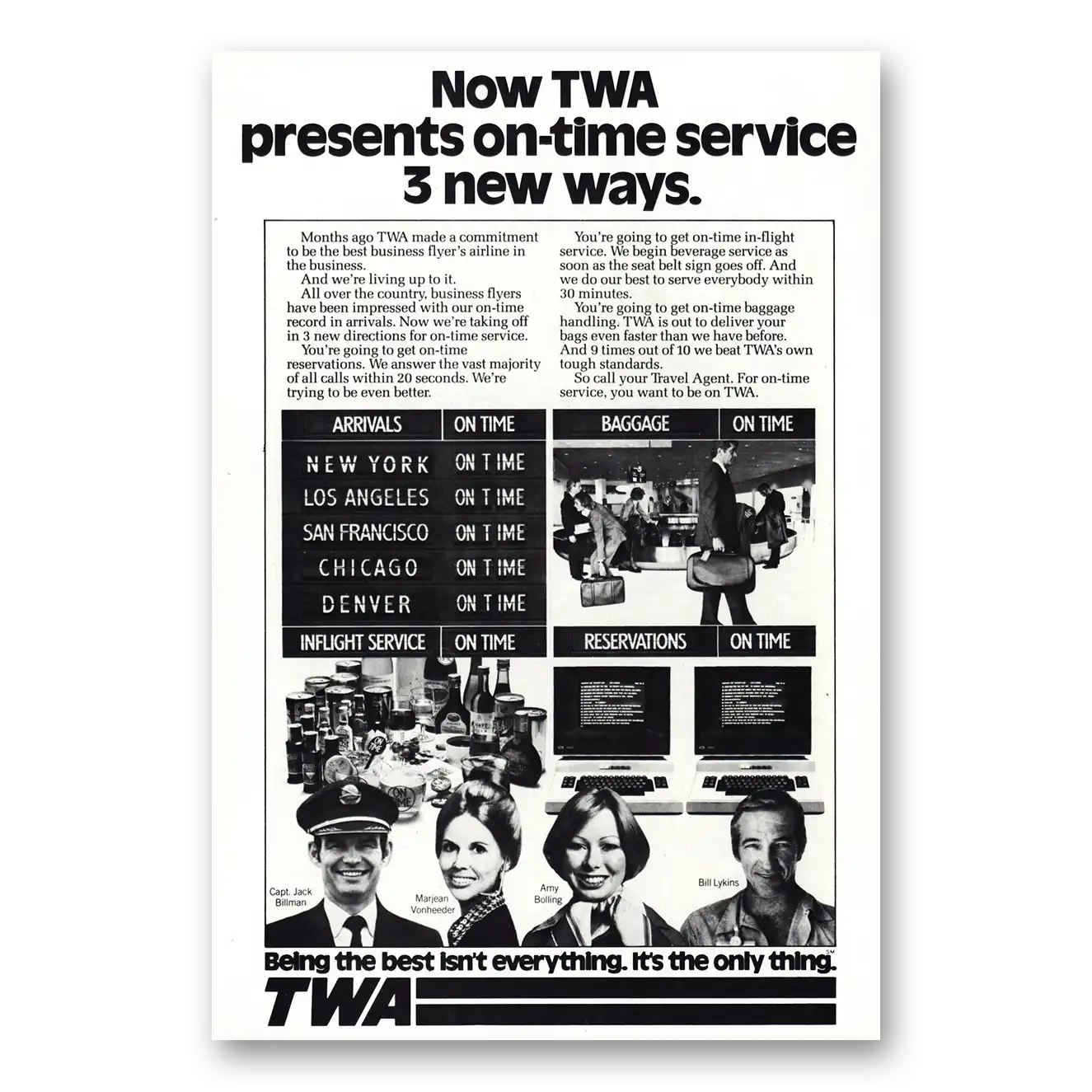 1977 TWA Airlines On Time Service Vintage Magazine Print Ad