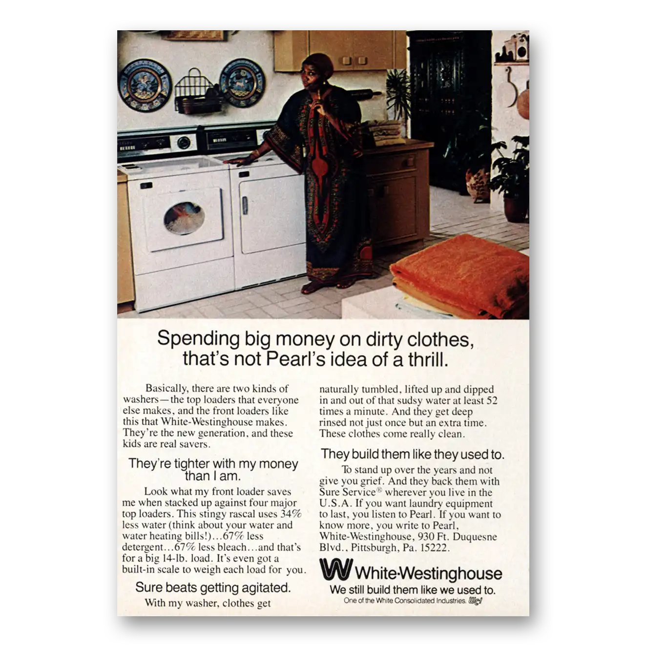 1977 White Westinghouse Washer Pearl Bailey Vintage Magazine Print Ad