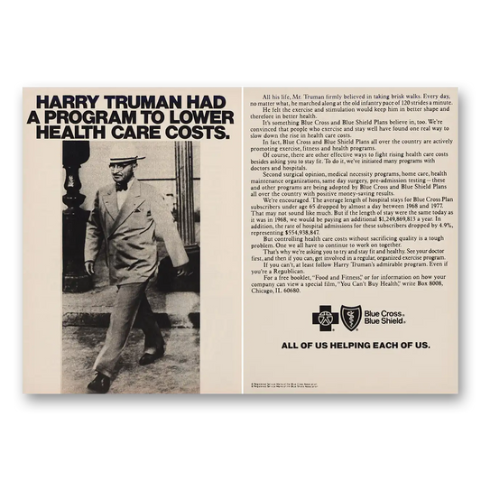 1978 Blue Cross Insurance Harry Truman Vintage Magazine Print Ad