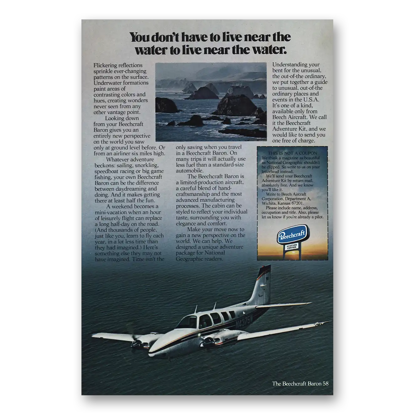 1978 Beechcraft Baron You Don’t Have to Live Near the Water Vintage Magazine Print Ad