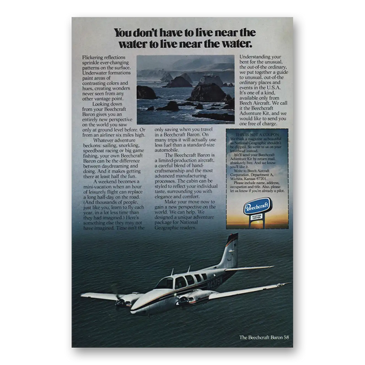 1978 Beechcraft Baron You Don’t Have to Live Near the Water Vintage Magazine Print Ad