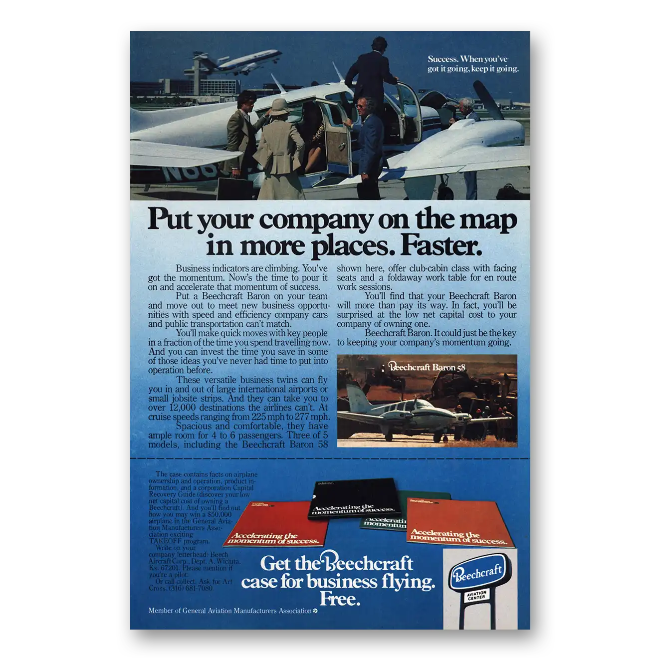 1978 Beechcraft Baron Put Your Company On the Map Vintage Magazine Print Ad