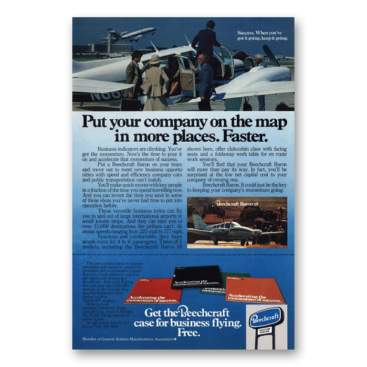 1978 Beechcraft Baron Put Your Company On the Map Vintage Magazine Print Ad