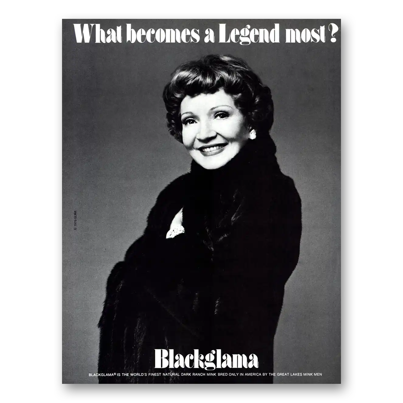 1978 Blackglama Claudette Colbert Vintage Magazine Print Ad