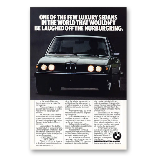 1977 BMW 5 Series Laughed Off the Nurburgring Vintage Magazine Print Ad