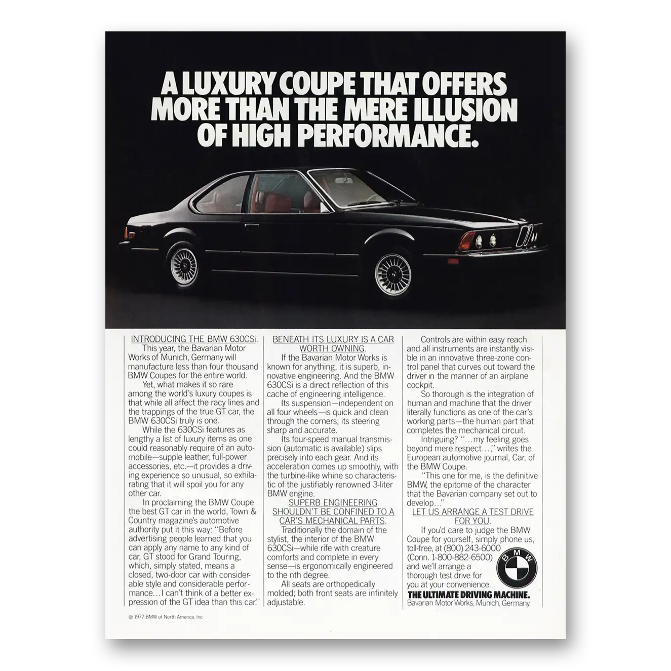 1978 BMW 6 Series More Than the Mere Illusion Vintage Magazine Print Ad