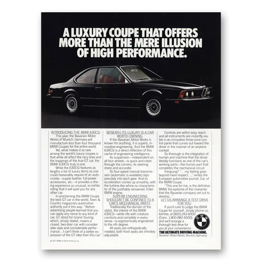 1978 BMW 6 Series More Than the Mere Illusion Vintage Magazine Print Ad