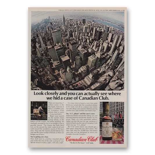 1978 Canadian Club See Where We Hid a Case New York Vintage Magazine Print Ad