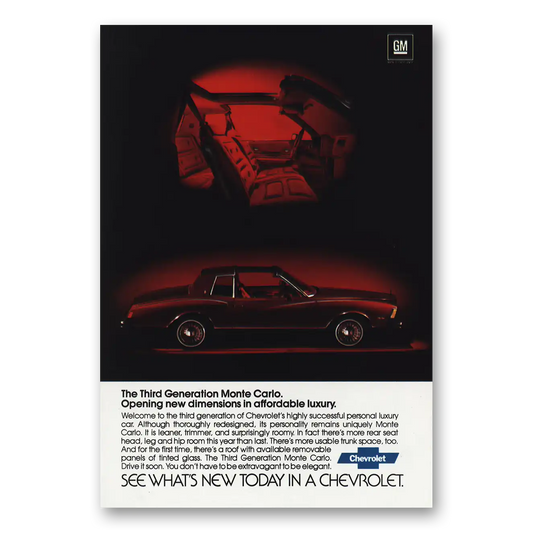 1978 Chevrolet Monte Carlo Third Generation Vintage Magazine Print Ad