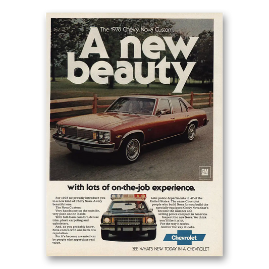 1977 Chevrolet Nova Custom A New Beauty On the Job Experience Vintage Magazine Print Ad