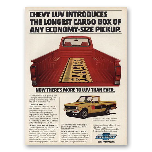 1978 Chevy Luv Pickup Longest Cargo Box Vintage Magazine Print Ad