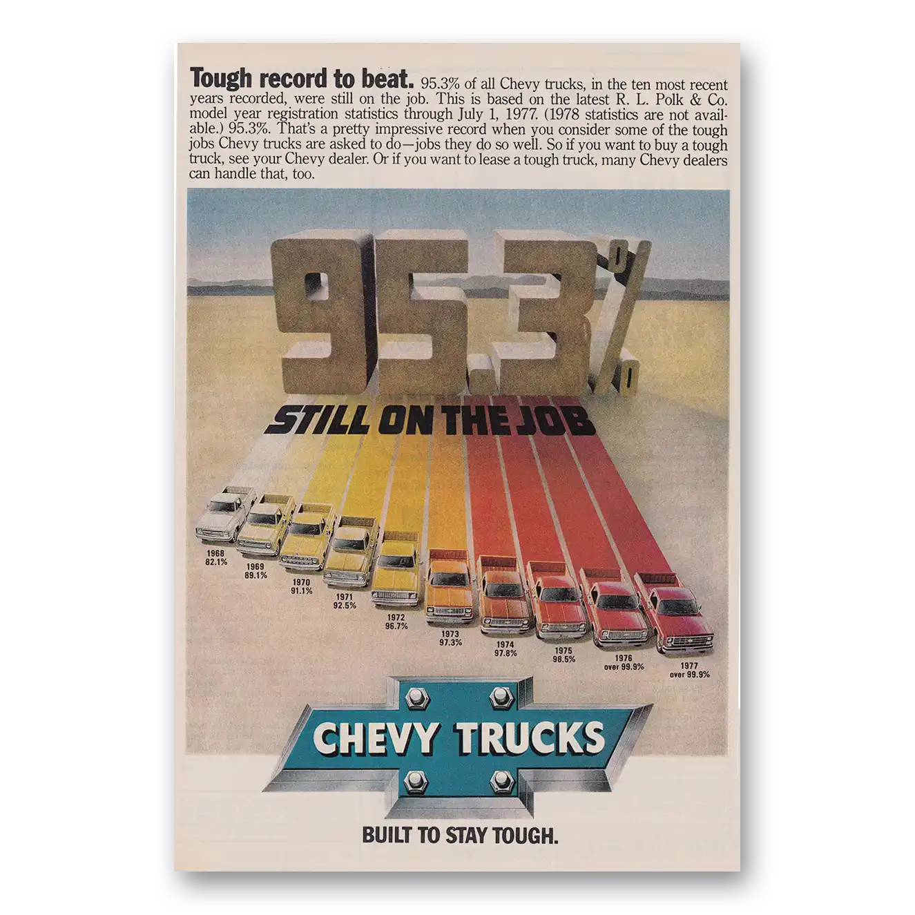 1978 Chevrolet Trucks Tough Record to Beat Vintage Magazine Print Ad