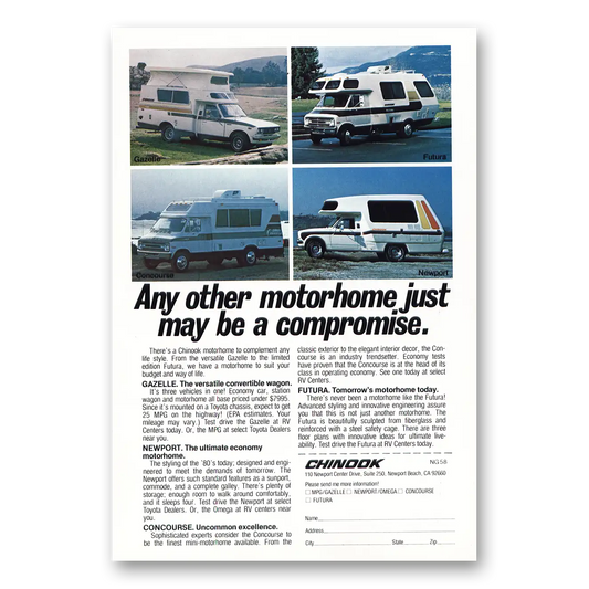 1978 Chinook Motorhome Gazelle Futura Newport, Conc Vintage Magazine Print Ad
