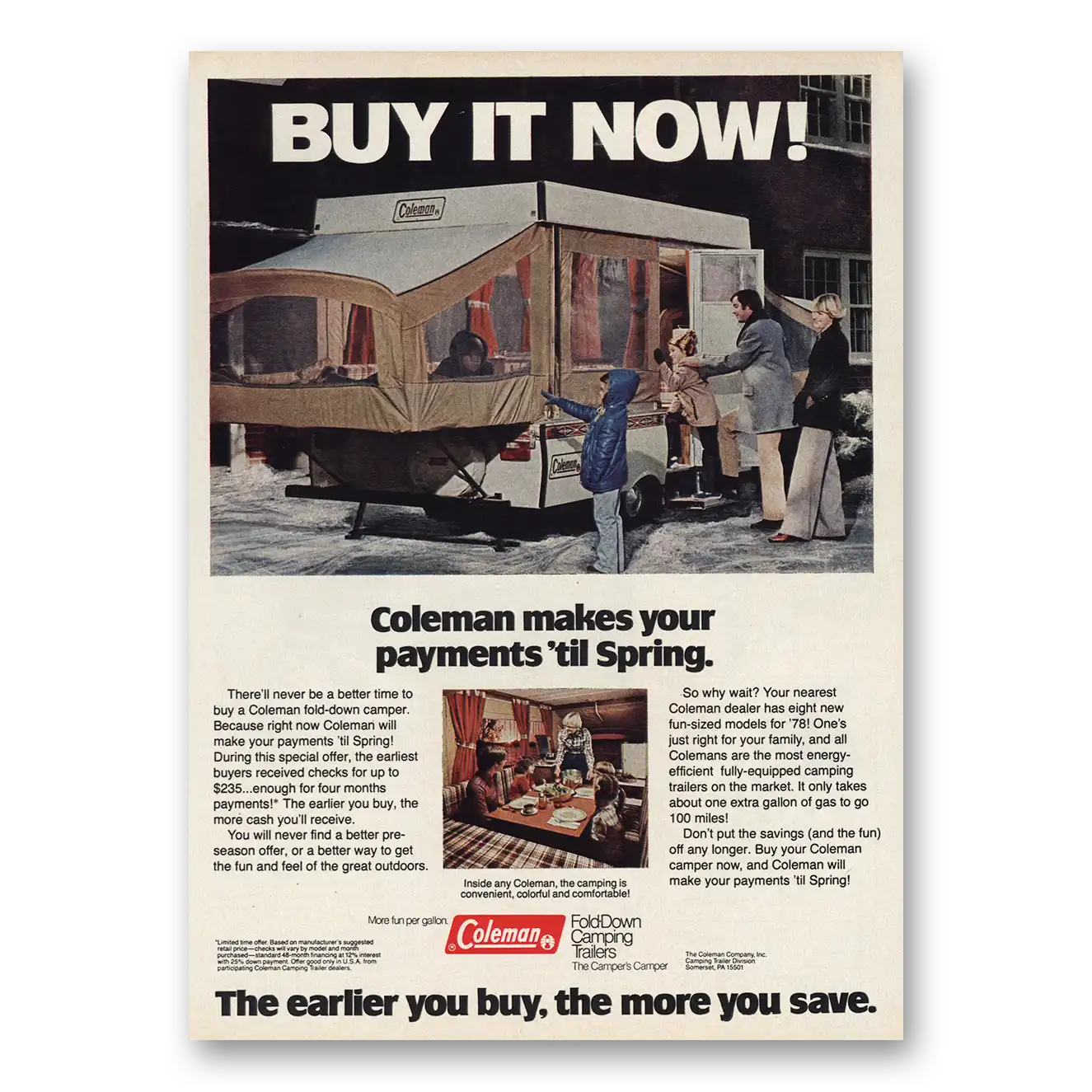 1978 Coleman Camping Trailers Fold Down Camper Makes Your Payments Vintage Magazine Print Ad