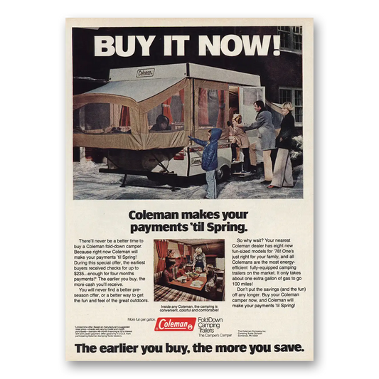 1978 Coleman Camping Trailers Fold Down Camper Makes Your Payments Vintage Magazine Print Ad